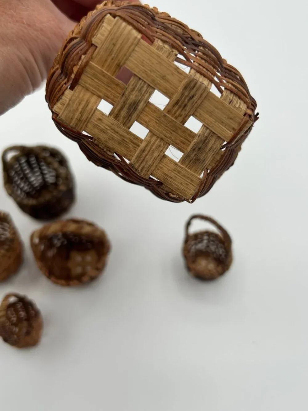 Vintage Miniature Baskets Set of 7 Handmade Woven Wicker Rattan Dollhouse Decor